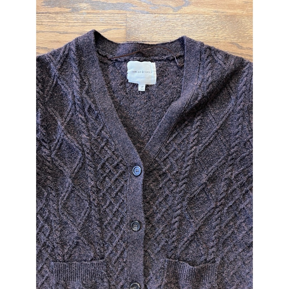 Thread & Supply Calista‎ Soft Cable-Knit Cardigan Sweater Womens LP Brown Cozy - Picture 2 of 8